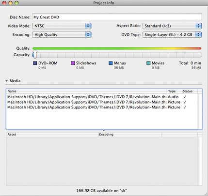 iDVD Project Info